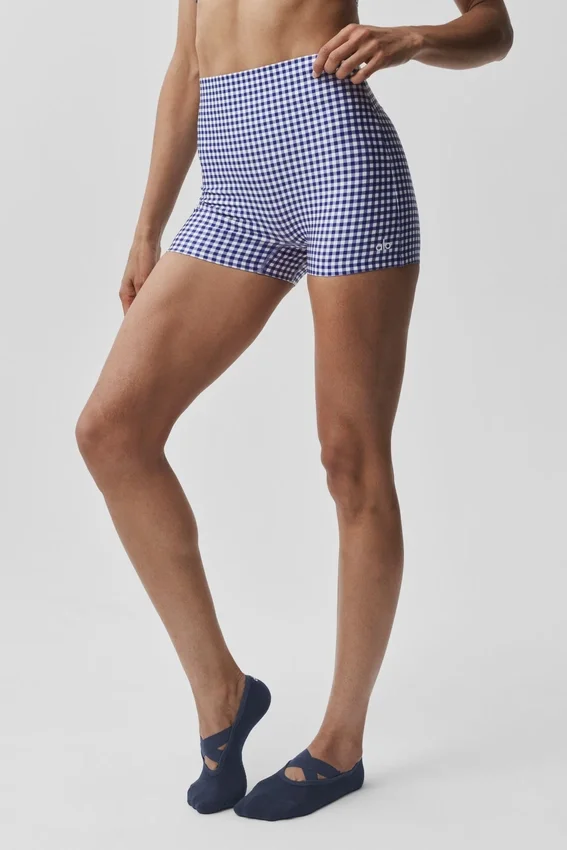 3" Airlift Gingham High-Waist Sleek Short – Navy Gingham