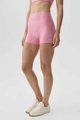 3" Airlift Gingham High-Waist Sleek Short – Paradise Pink Gingham