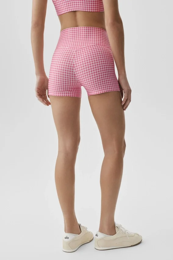 3" Airlift Gingham High-Waist Sleek Short – Paradise Pink Gingham
