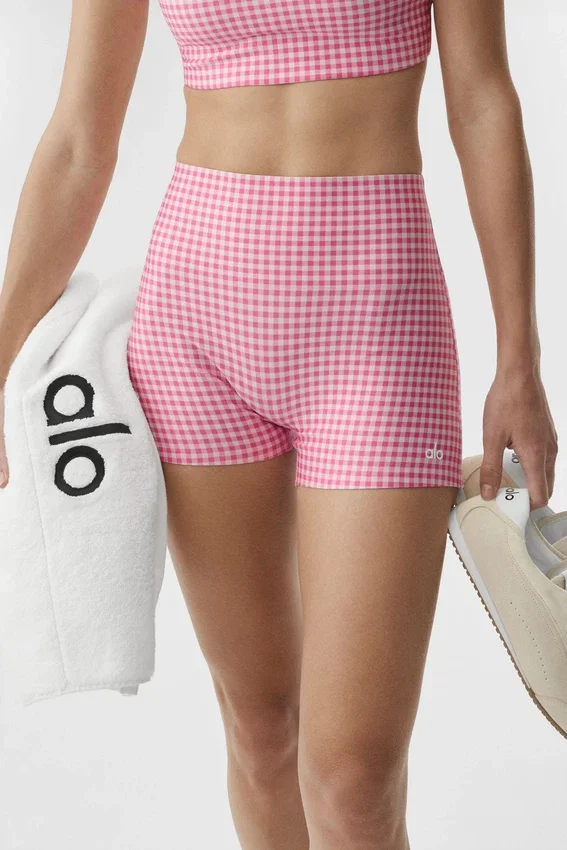 3" Airlift Gingham High-Waist Sleek Short – Paradise Pink Gingham