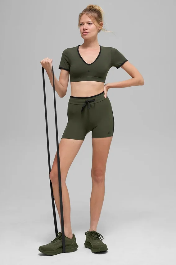 4" High-Waist Airbrush Race Pace Short – Olivgrün/Schwarz