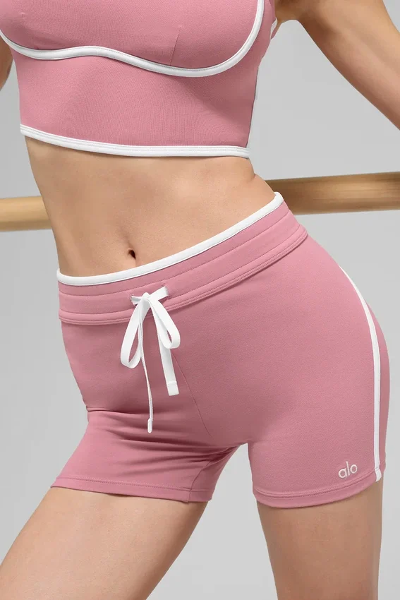 4" High-Waist Airbrush Race Pace Shorts – Pink Wild Rose/Weiß