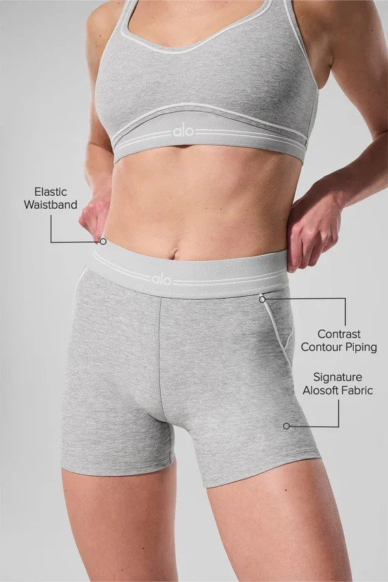 4“ High-Waist Alosoft Heart Throb Shorts – Athletic Heather Grey/Weiß