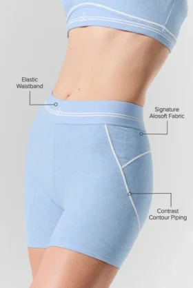 4” High-Waist Alosoft Heart Throb Shorts – Seashell Blue Heather/Weiß