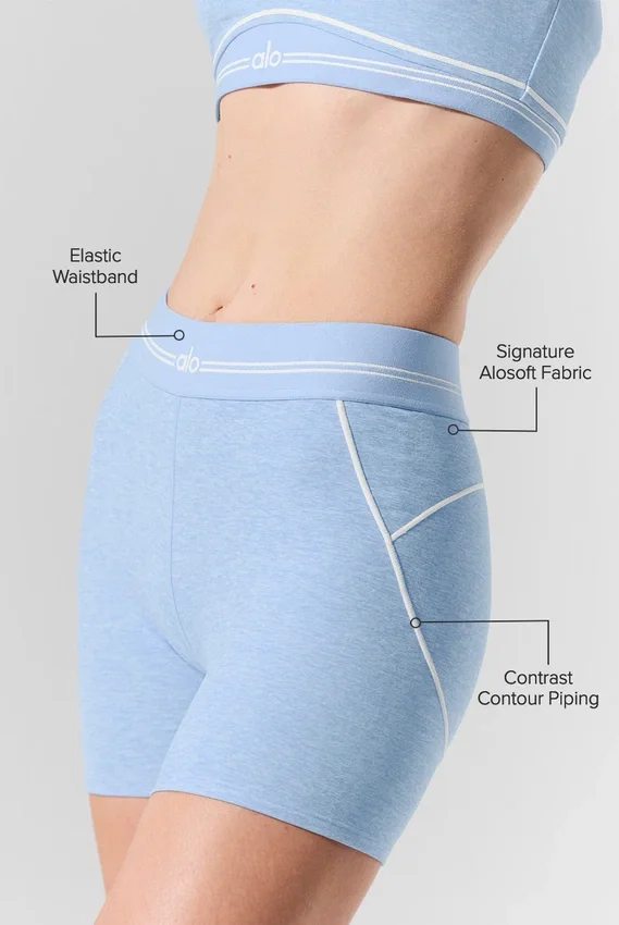 4” High-Waist Alosoft Heart Throb Shorts – Seashell Blue Heather/Weiß