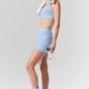4” High-Waist Alosoft Heart Throb Shorts – Seashell Blue Heather/Weiß