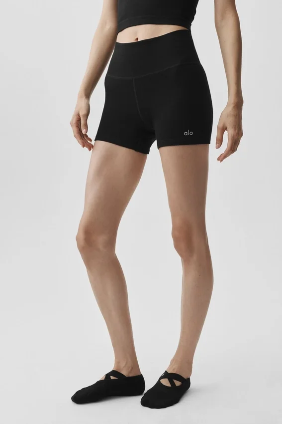 4" nahtlose, gerippte Modal-High-Waist-Shorts – Schwarz