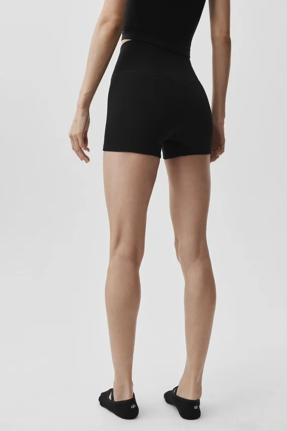 4" nahtlose, gerippte Modal-High-Waist-Shorts – Schwarz
