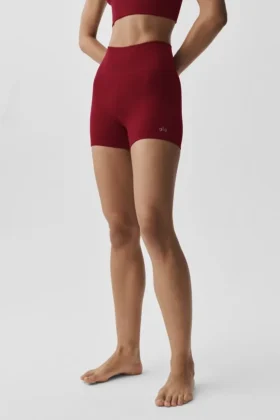 4" nahtlose Modal-Shorts mit gerippter Struktur und High-Waist-Taille – Summer Romance Red