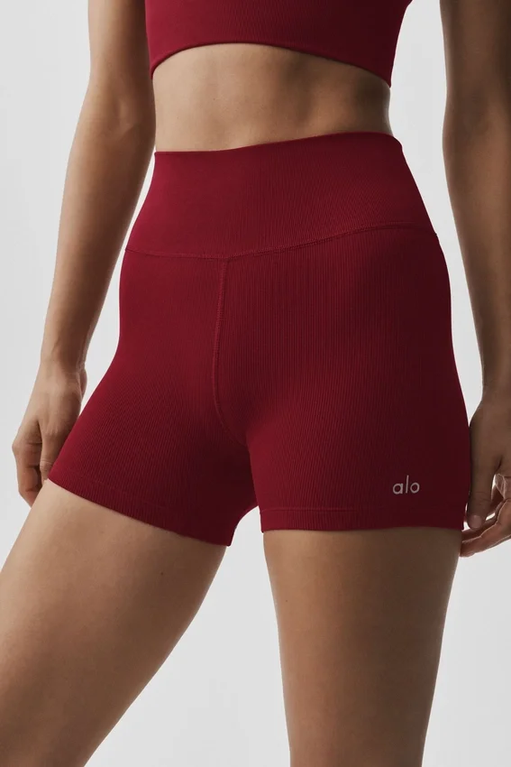 4" nahtlose Modal-Shorts mit gerippter Struktur und High-Waist-Taille – Summer Romance Red