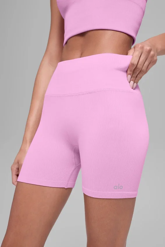 5" Nahtlose gerippte „Favorite“-Shorts – Candy Heart Pink