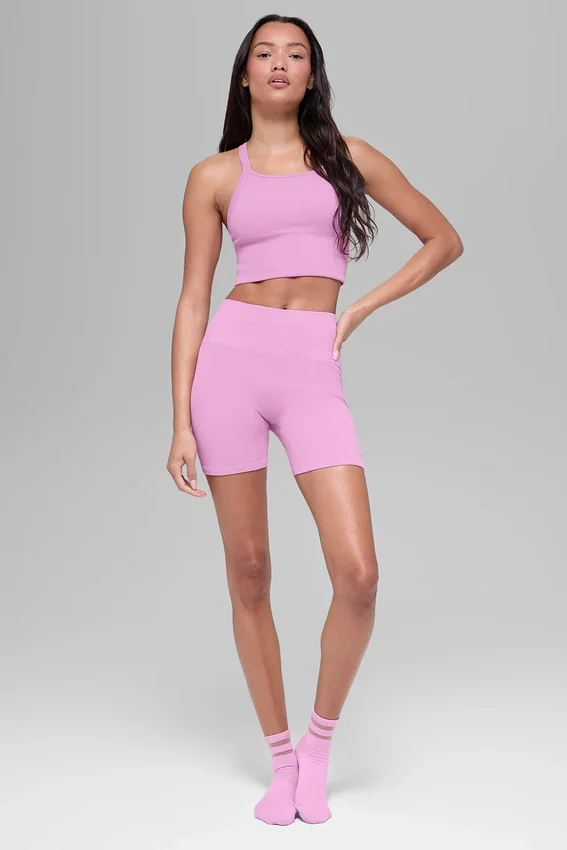 5" Nahtlose gerippte „Favorite“-Shorts – Candy Heart Pink