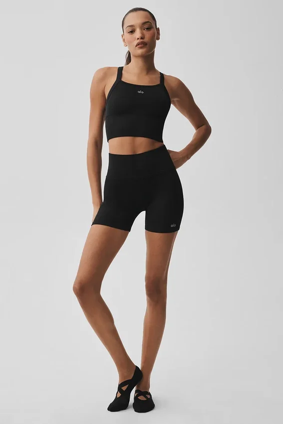 5" Nahtlose gerippte „Favorite“-Shorts – Schwarz