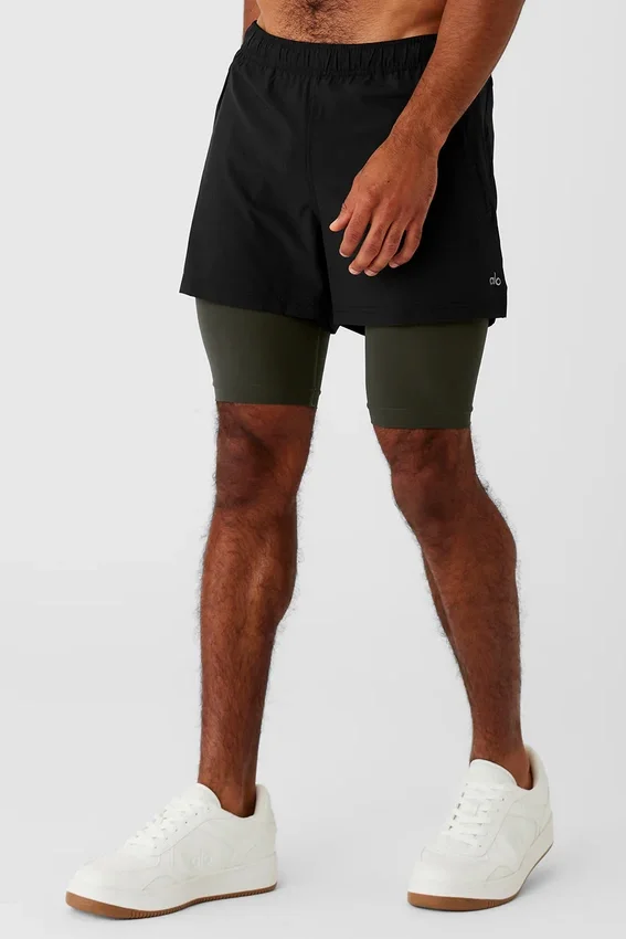 5" Revival 2-in-1-Shorts – Schwarz/Stealth-Grün