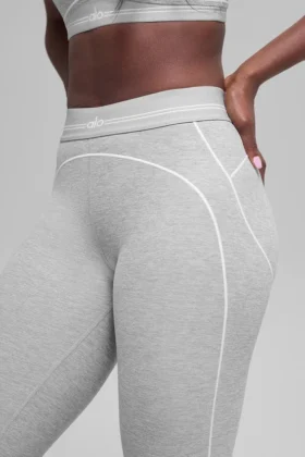 7/8 High-Waist Alosoft Heart Throb Leggings – Athletic Heather Grey/Weiß