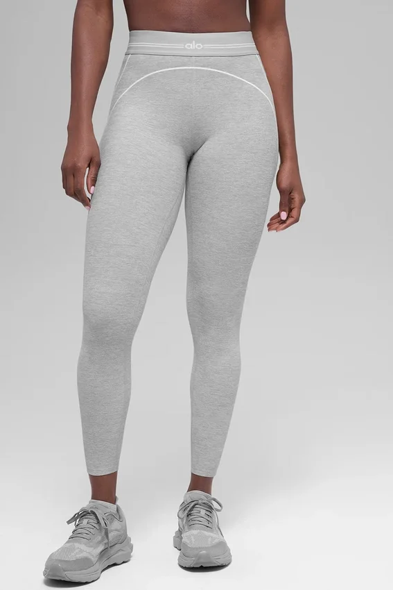 7/8 High-Waist Alosoft Heart Throb Leggings – Athletic Heather Grey/Weiß