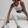 7/8 High-Waist Alosoft Heart Throb Leggings – Athletic Heather Grey/Weiß