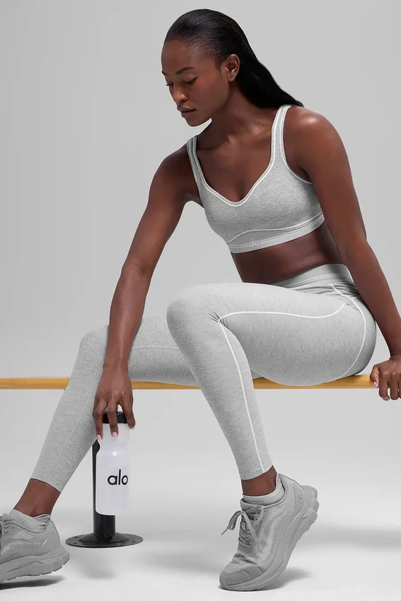 7/8 High-Waist Alosoft Heart Throb Leggings – Athletic Heather Grey/Weiß