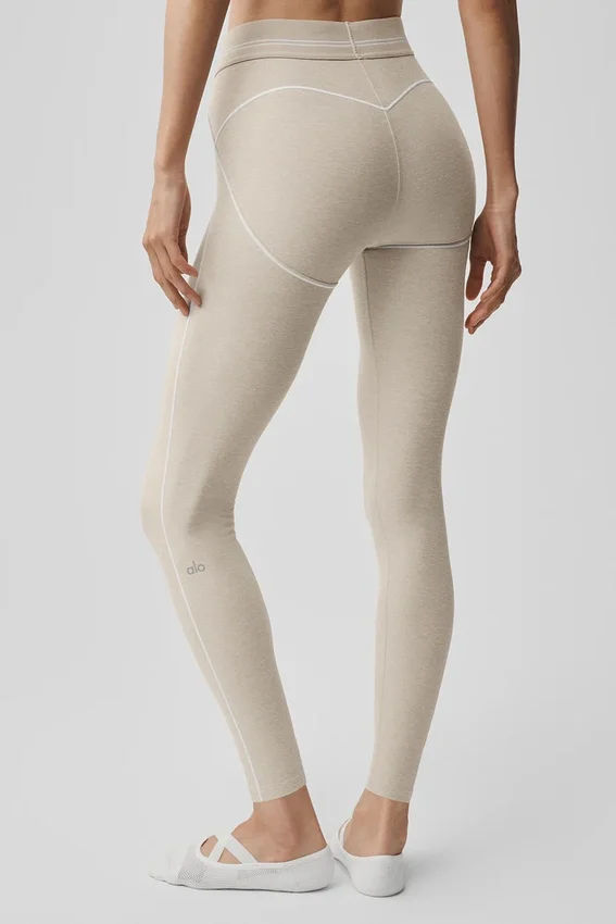 7/8-High-Waist Alosoft Heart Throb Leggings – Oatmeal Heather/Weiß