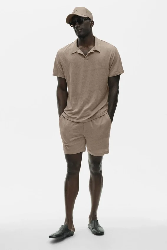 7" Leinen-Jersey-Shorts „Coastal“ – Gravel