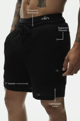 7″ Leinen-Jersey-Shorts „Coastal“ – Schwarz