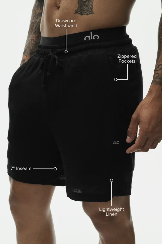7" Leinen-Jersey-Shorts „Coastal“ – Schwarz