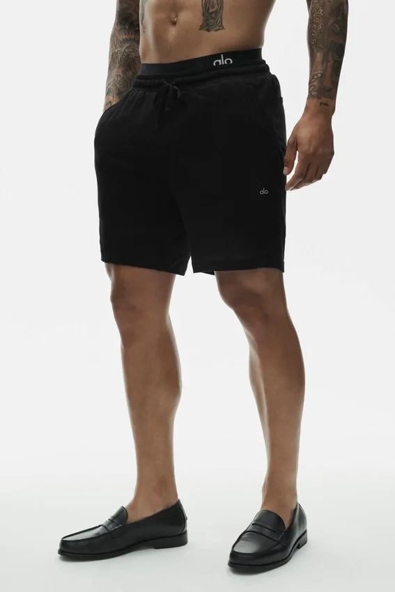 7" Leinen-Jersey-Shorts „Coastal“ – Schwarz