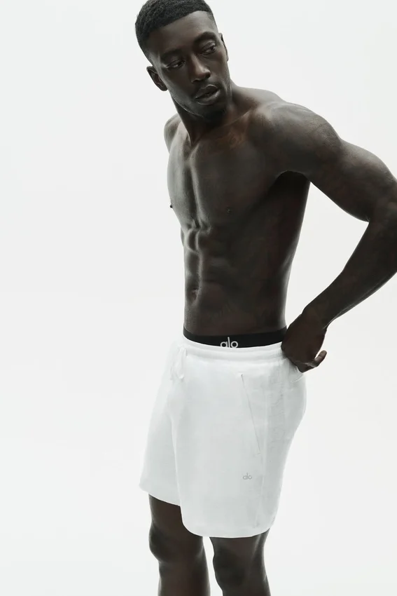 7" Leinen-Jersey-Shorts „Coastal“ – Weiß