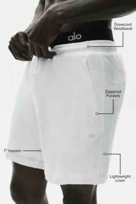 7″ Leinen-Jersey-Shorts „Coastal“ – Weiß