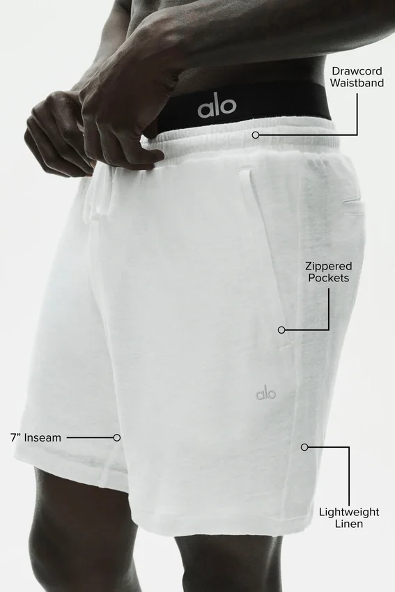 7" Leinen-Jersey-Shorts „Coastal“ – Weiß