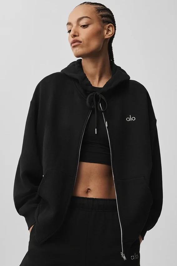 Accolade Hoodie mit durchgehendem Reißverschluss – Schwarz