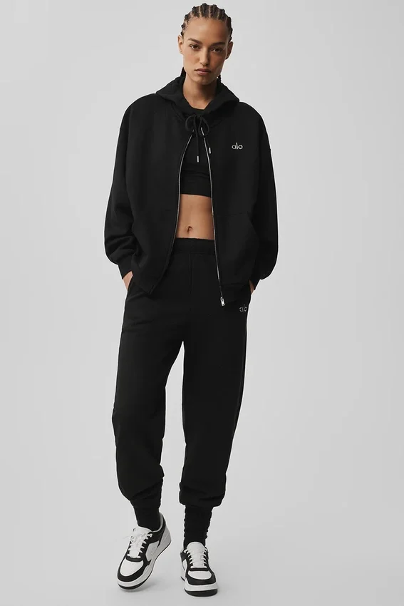 Accolade Hoodie mit durchgehendem Reißverschluss – Schwarz