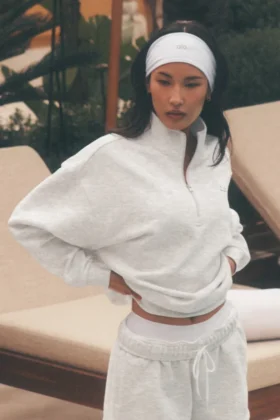 Accolade Pullover mit 1/4-Reißverschluss – Weiß meliert