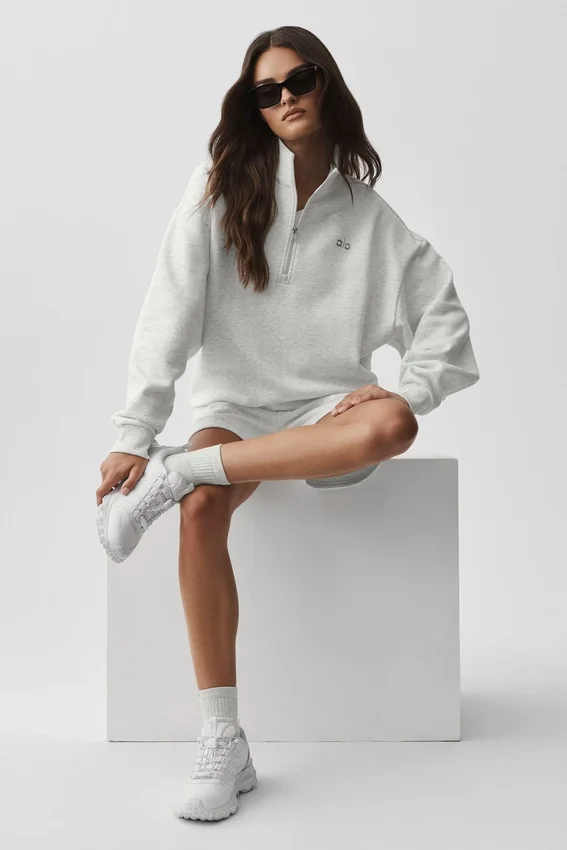 Accolade Pullover mit 1/4-Reißverschluss – Weiß meliert