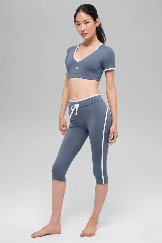 Airbrush High-Waist Race Pace Capri – Bluestone/Weiß