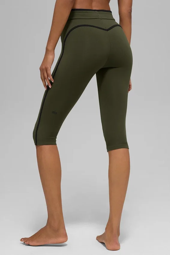 Airbrush High-Waist Race Pace Capri – Olivgrün/Schwarz