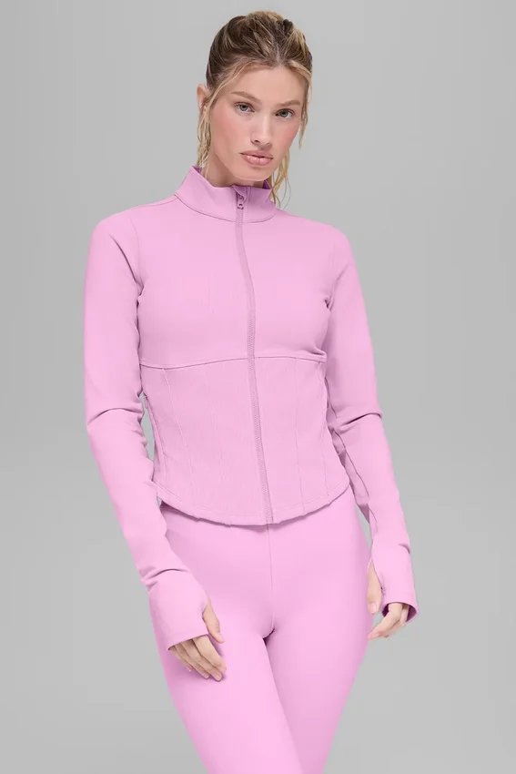 Airbrush-Korsett-Jacke mit durchgehendem Reißverschluss – Candy Heart Pink
