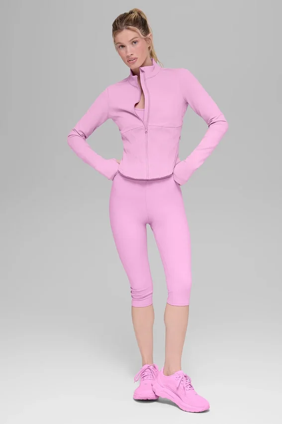Airbrush-Korsett-Jacke mit durchgehendem Reißverschluss – Candy Heart Pink