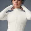 Airbrush-Korsett-Jacke mit durchgehendem Reißverschluss – Elfenbein