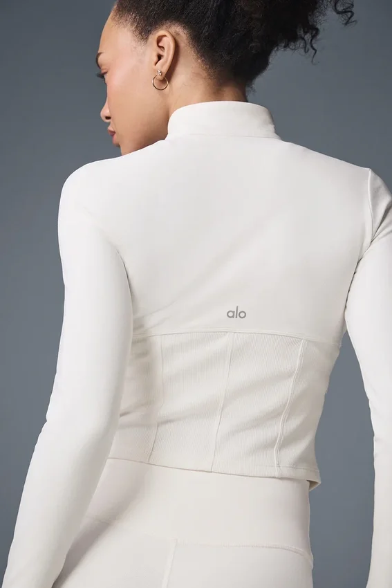 Airbrush-Korsett-Jacke mit durchgehendem Reißverschluss – Elfenbein