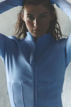 Airbrush-Korsett-Jacke mit durchgehendem Reißverschluss – Hellblau