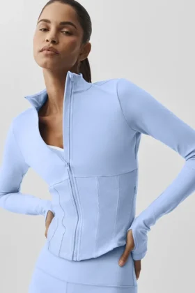 Airbrush-Korsett-Jacke mit durchgehendem Reißverschluss – Hellblau