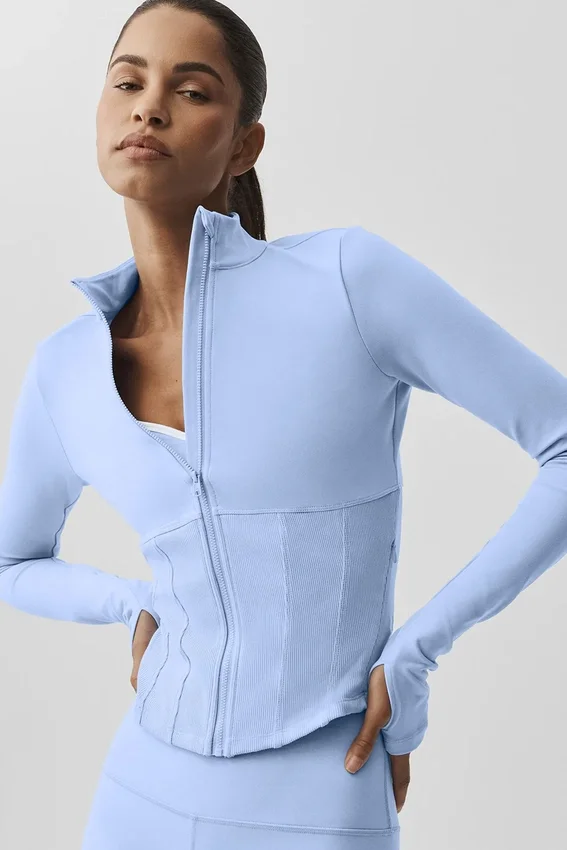 Airbrush-Korsett-Jacke mit durchgehendem Reißverschluss – Hellblau