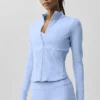 Airbrush-Korsett-Jacke mit durchgehendem Reißverschluss – Hellblau