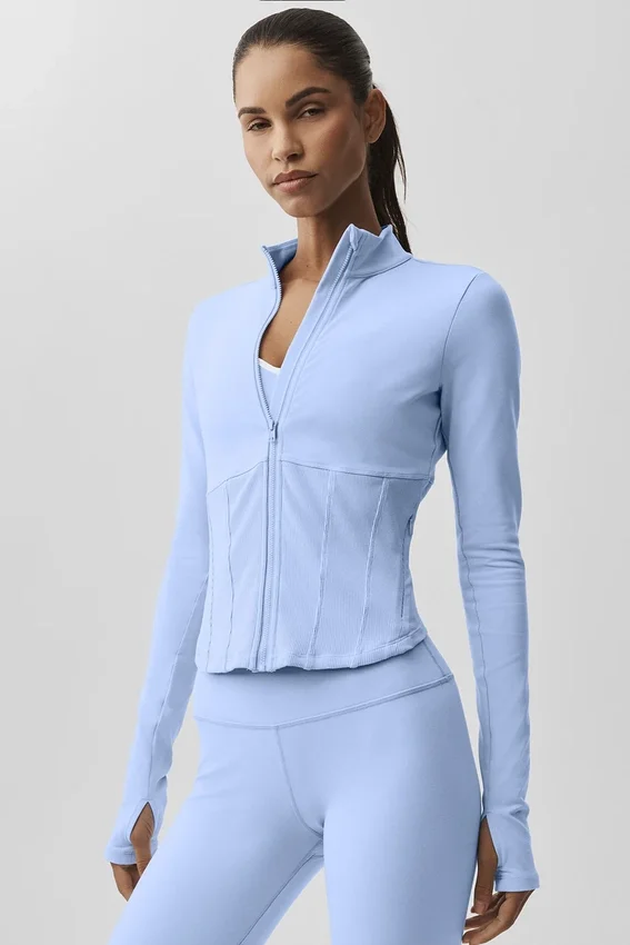 Airbrush-Korsett-Jacke mit durchgehendem Reißverschluss – Hellblau