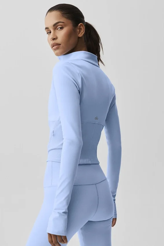 Airbrush-Korsett-Jacke mit durchgehendem Reißverschluss – Hellblau