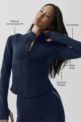 Airbrush-Korsett-Jacke mit durchgehendem Reißverschluss – Marineblau