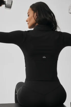 Airbrush-Korsett-Jacke mit durchgehendem Reißverschluss – Schwarz