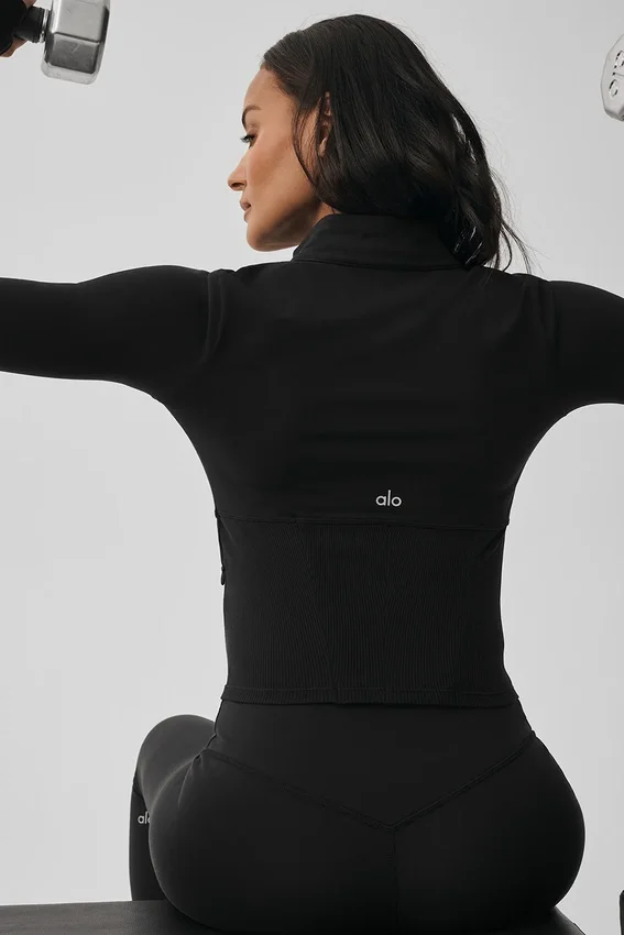 Airbrush-Korsett-Jacke mit durchgehendem Reißverschluss – Schwarz