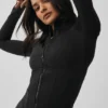 Airbrush-Korsett-Jacke mit durchgehendem Reißverschluss – Schwarz